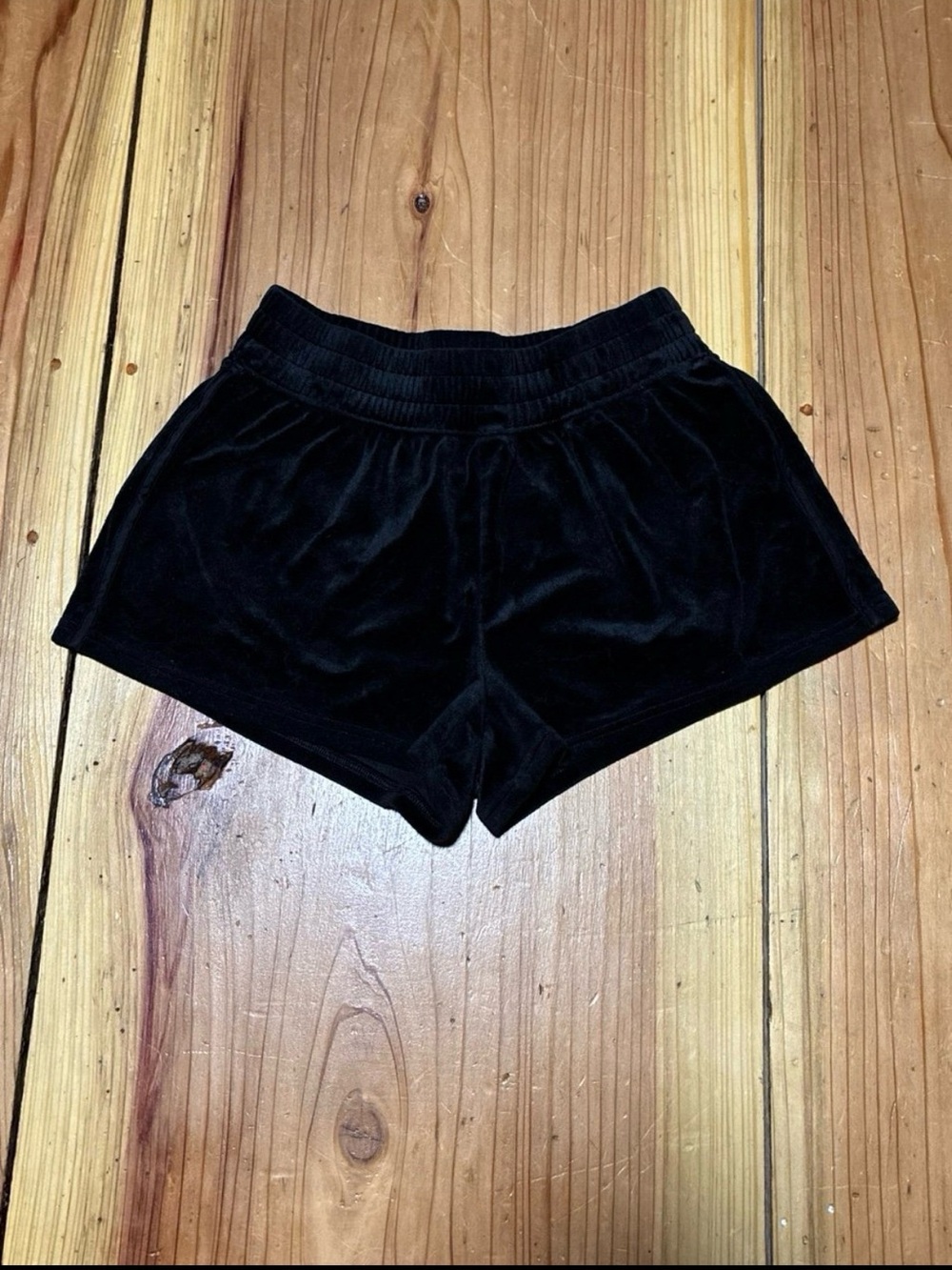 Women's Black Velvet Athletic Shorts with Elastic Waistband